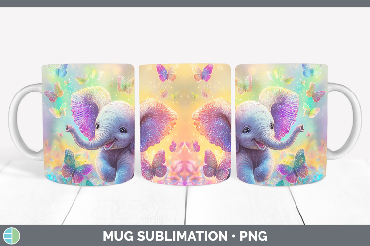 Safari Glitter Elephant Mug Wrap Sublimation Coffee Cup Desi