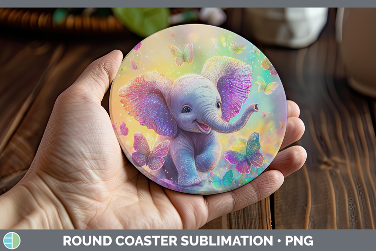 Safari Glitter Elephant Round Coaster Sublimation Coaster De