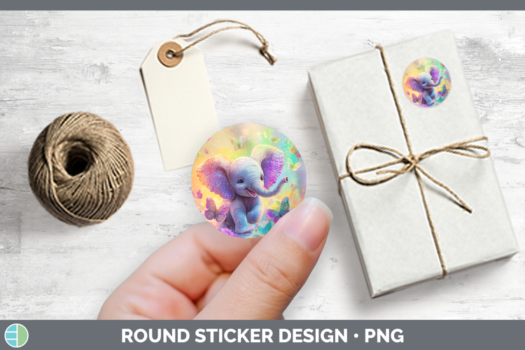 Safari Glitter Elephant Stickers | Round Labels Designs