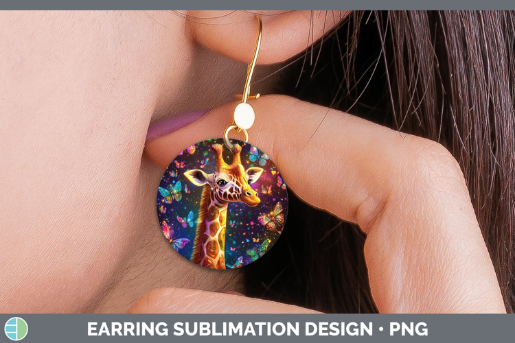 Safari Glitter Giraffe Round Earrings Sublimation Earrings D