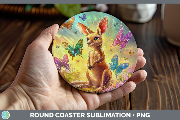 Safari Glitter Kangaroo Round Coaster Sublimation Coaster De