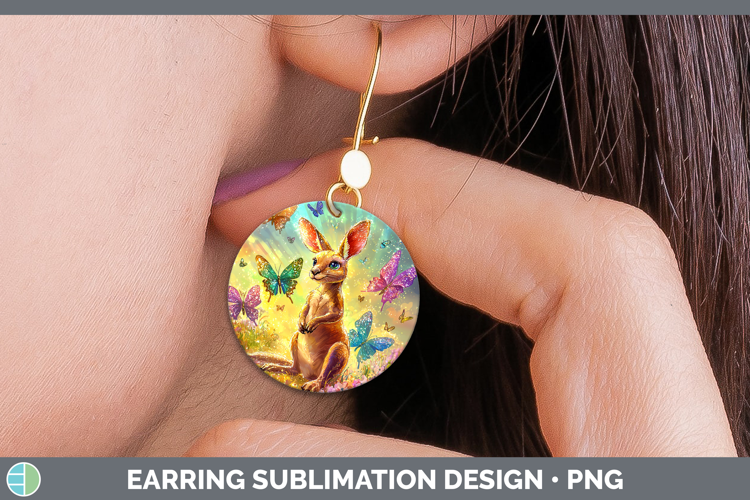 Safari Glitter Kangaroo Round Earrings Sublimation Earrings
