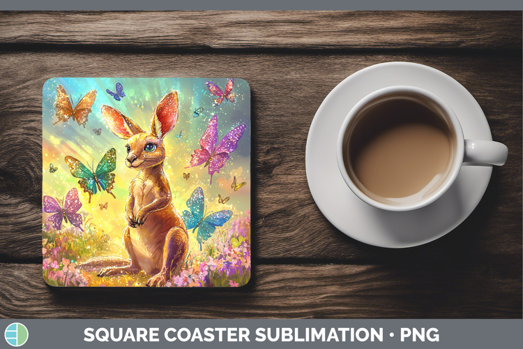 Safari Glitter Kangaroo Square Coaster Sublimation Coaster D