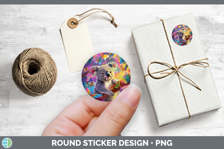 Safari Glitter Koala Stickers | Round Labels Designs