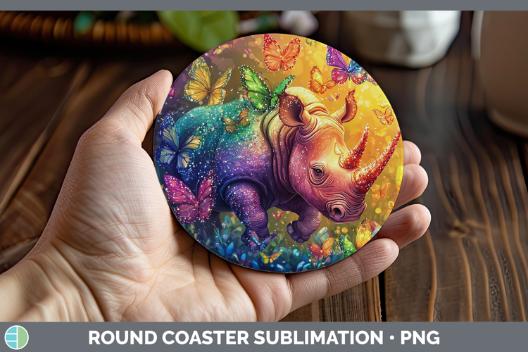 Safari Glitter Rhino Round Coaster Sublimation Coaster Desig