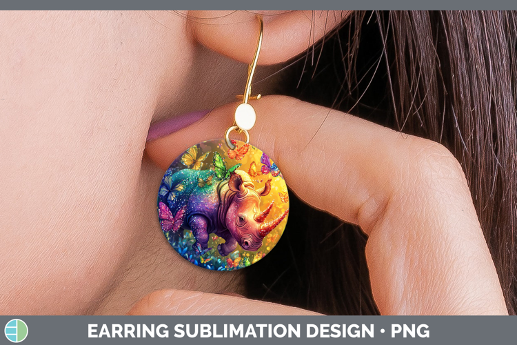 Safari Glitter Rhino Round Earrings Sublimation Earrings Des