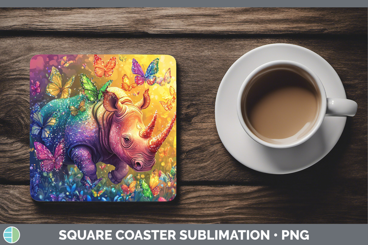 Safari Glitter Rhino Square Coaster Sublimation Coaster Desi