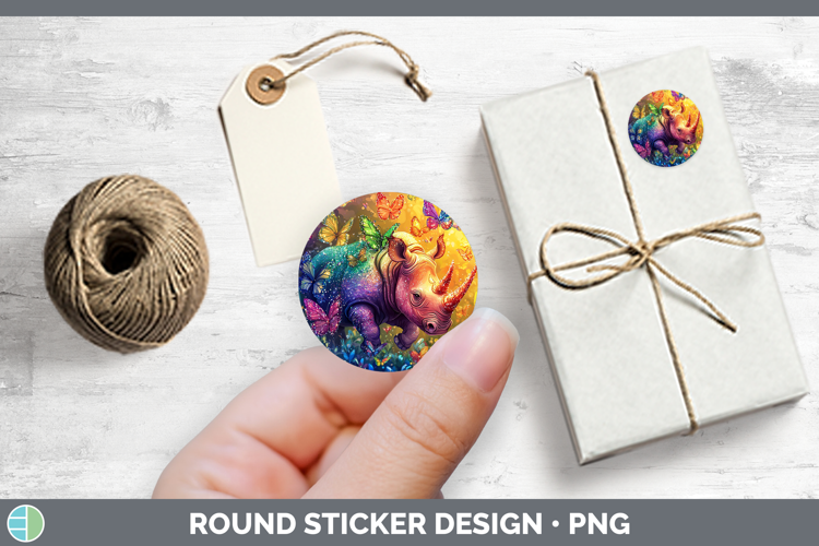 Safari Glitter Rhino Stickers | Round Labels Designs