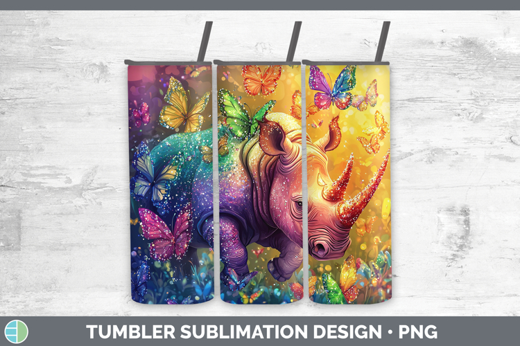 Safari Glitter Rhino Tumbler Sublimation 20 oz Skinny Tumble