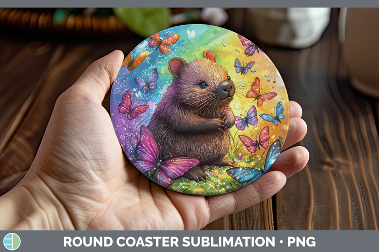 Safari Glitter Wombat Round Coaster Sublimation Coaster Desi
