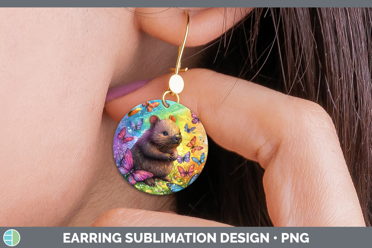 Safari Glitter Wombat Round Earrings Sublimation Earrings De