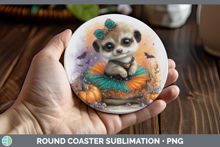 Safari Halloween Meerkat Round Coaster Sublimation Coaster D