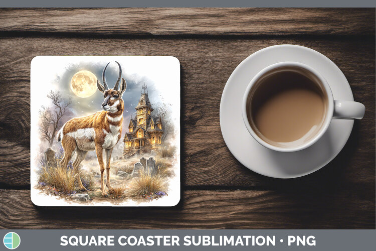 GorgeousSafari Haunted Halloween Square Coaster design.