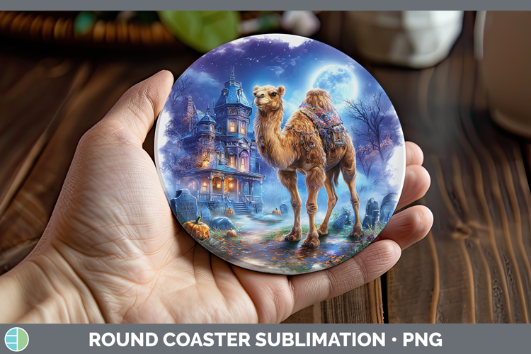 Camel Round Coaster Safari Haunted Halloween Sublimation Coa