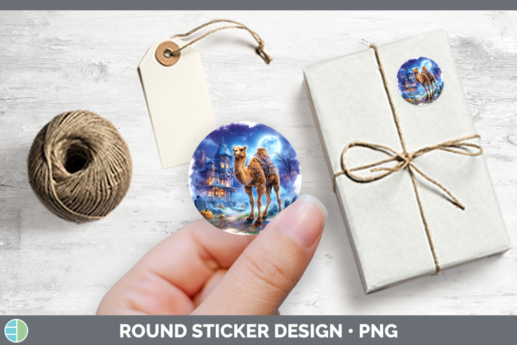 Safari Haunted Halloween Camel Stickers | Round Labels Desig