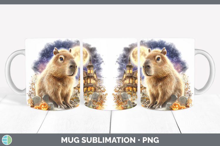 Capybara Mug Wrap Safari Haunted Halloween Sublimation Coffe