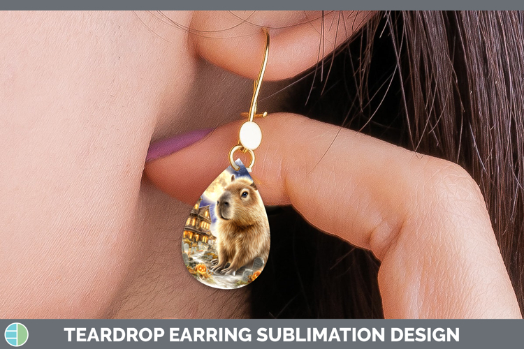 Capybara Teardrop Earrings Safari Haunted Halloween Sublimat