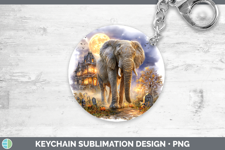Elephant Keychain Safari Haunted Halloween Sublimation Keyri