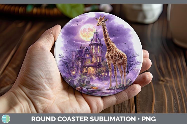 Giraffe Round Coaster Safari Haunted Halloween Sublimation C