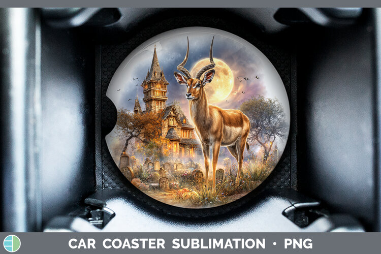 GorgeousSafari Haunted Halloween Car Coaster design.