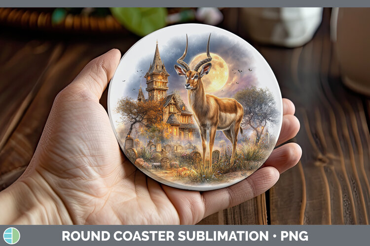 GorgeousSafari Haunted Halloween Round Coaster design.