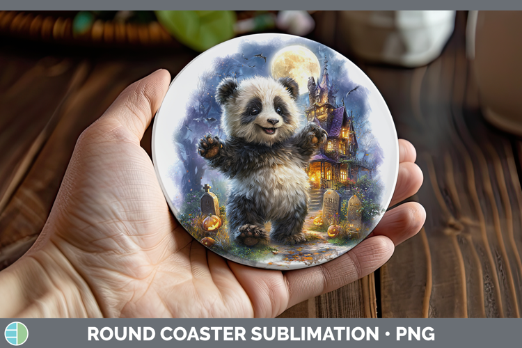 Panda Bear Round Coaster Safari Haunted Halloween Sublimatio