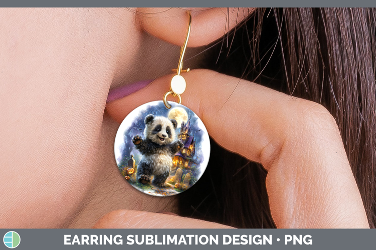 Panda Bear Round Earrings Safari Haunted Halloween Sublimati