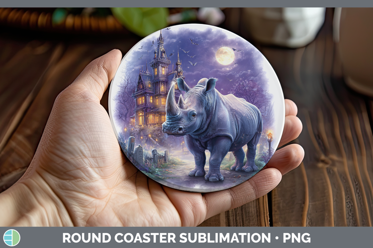 Rhino Round Coaster Safari Haunted Halloween Sublimation Coa