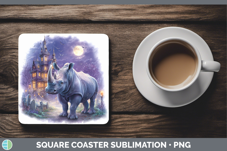 Rhino Square Coaster Safari Haunted Halloween Sublimation Co