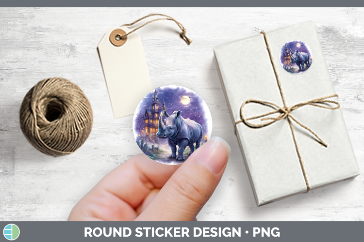 Safari Haunted Halloween Rhino Stickers | Round Labels Desig