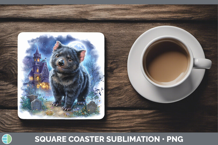 GorgeousSafari Haunted Halloween Square Coaster design.