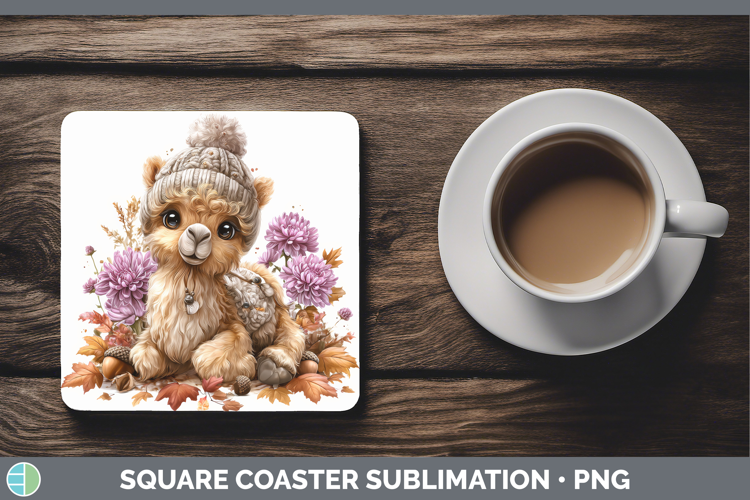Camel Square Coaster Safari Knit Hat Sublimation Coaster Des