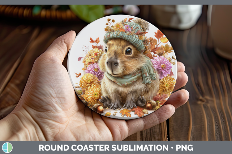 Capybara Round Coaster Safari Knit Hat Sublimation Coaster D