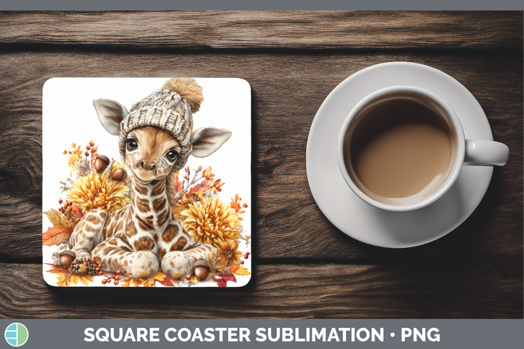 Giraffe Square Coaster Safari Knit Hat Sublimation Coaster D