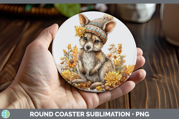 Kangaroo Round Coaster Safari Knit Hat Sublimation Coaster D