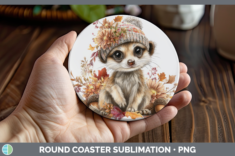 Meerkat Round Coaster Safari Knit Hat Sublimation Coaster De