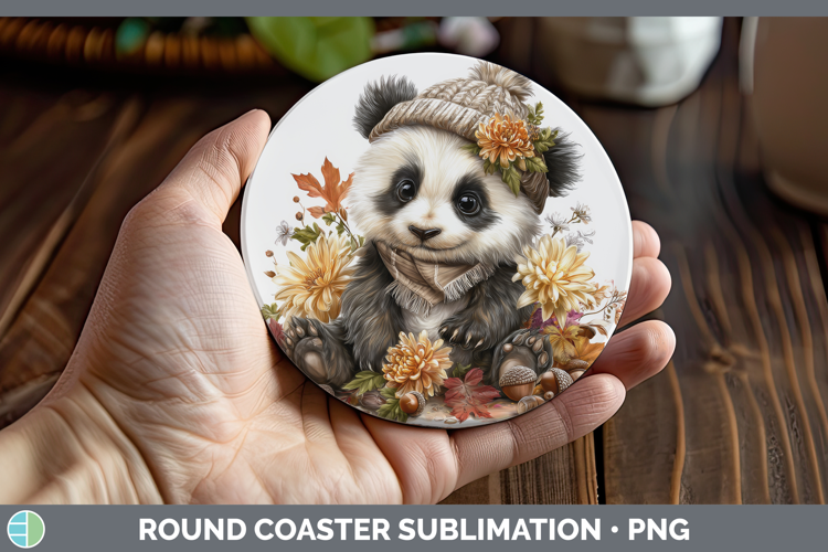 Panda Bear Round Coaster Safari Knit Hat Sublimation Coaster