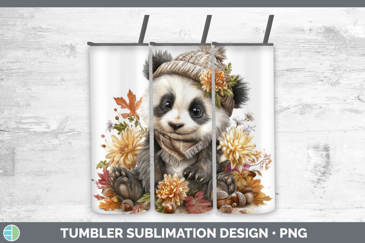 Panda Bear Tumbler Safari Knit Hat Sublimation 20 oz Skinny