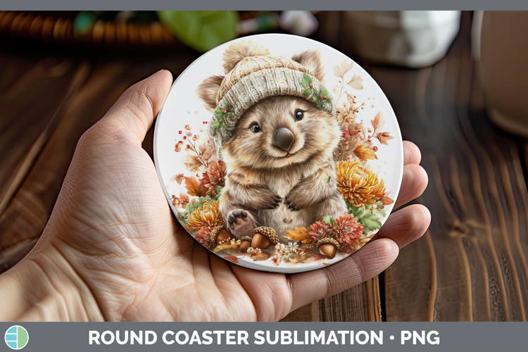 Wombat Round Coaster Safari Knit Hat Sublimation Coaster Des