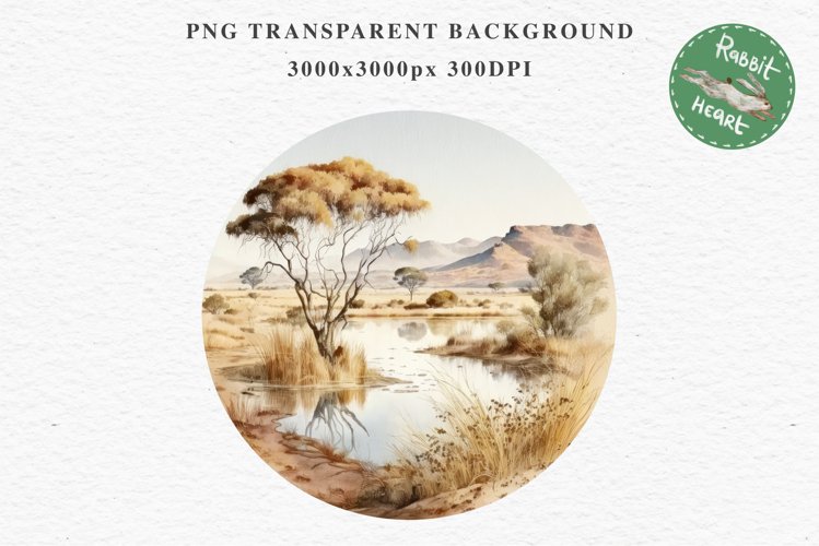 Safari Landscape Savanna Nature Trees Lake Plants Clipart