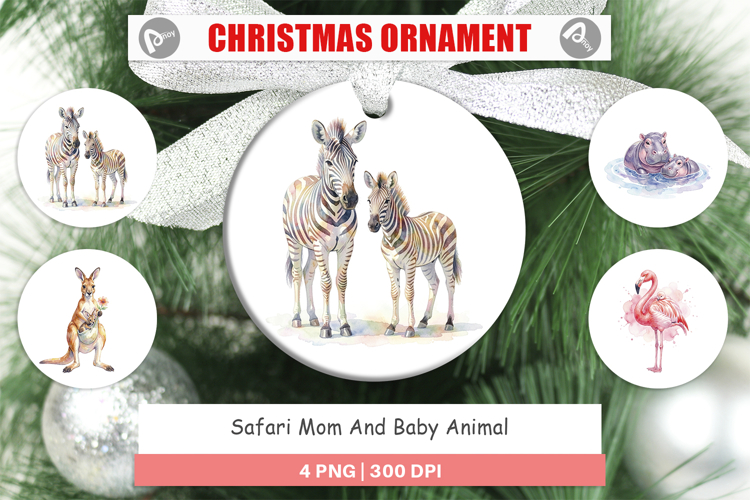 Safari Mom And Baby Animal Ornament