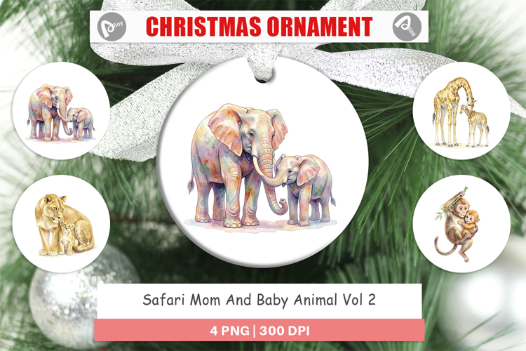 Safari Mom And Baby Animal Ornament
