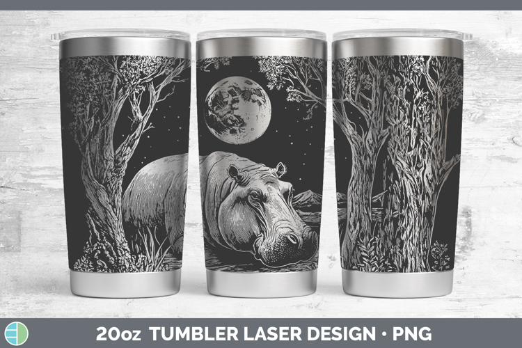 Hippo Safari Moon Laser 20oz Tumbler Sublimation Design