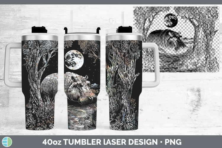 Hippo Safari Moon Laser 40oz Tumbler Sublimation Design