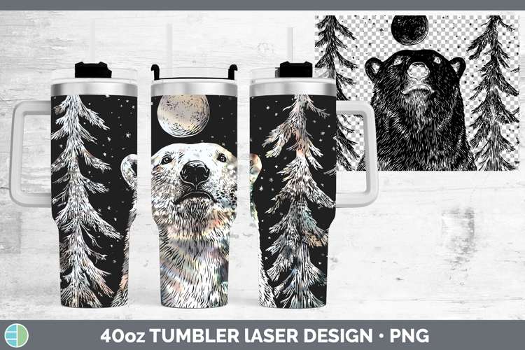 Polar Bear Safari Moon Laser 40oz Tumbler Sublimation Design