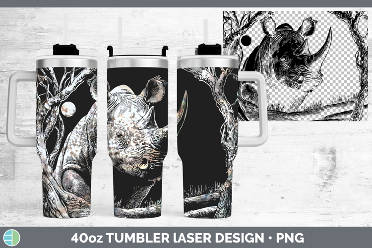 Rhino Safari Moon Laser 40oz Tumbler Sublimation Design
