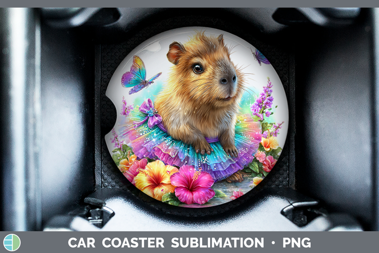 Safari Rainbow Summer Capybara Car Coaster Sublimation Desi