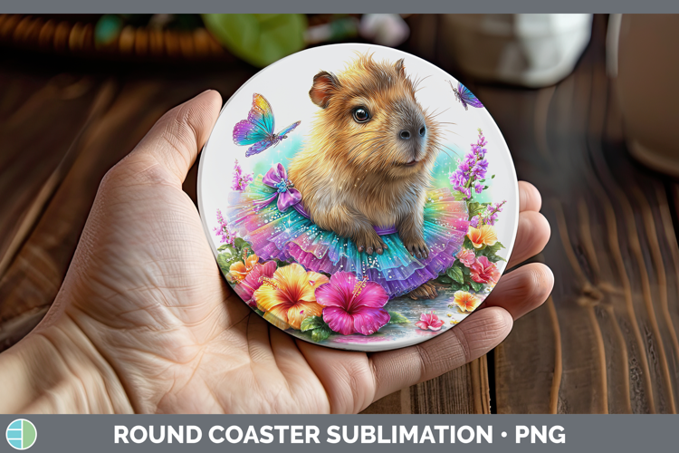 Safari Rainbow Summer Capybara Round Coaster Sublimation Coa