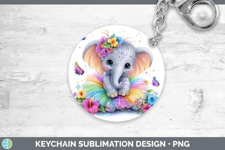 Safari Rainbow Summer Elephant Keychain Sublimation Keyring