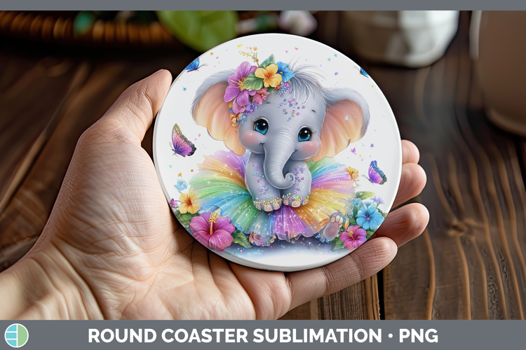 Safari Rainbow Summer Elephant Round Coaster Sublimation Coa